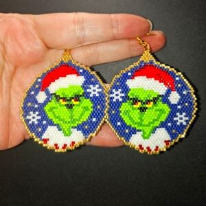 Handmade Beaded  Christmas Ornament Shaped Grinch Earrings